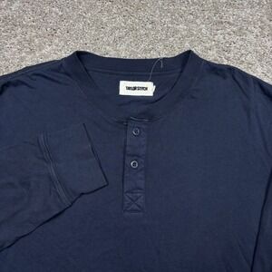 Taylor Stitch Mens Navy Blue Organic Cotton Long Sleeve Henley Shirt Size 42